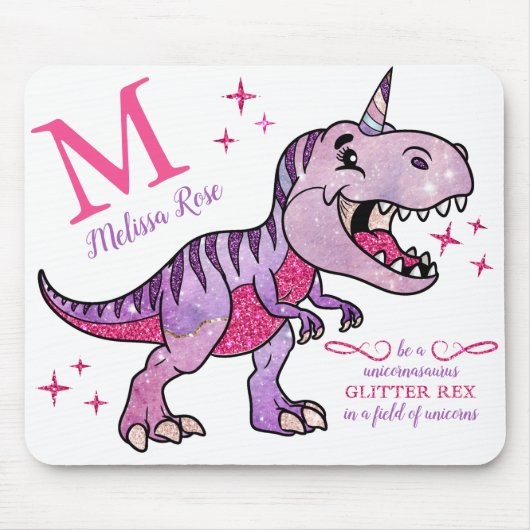 Monogram naam Unicornasaurus Roze Glitter Rex Muismat (Voorkant)