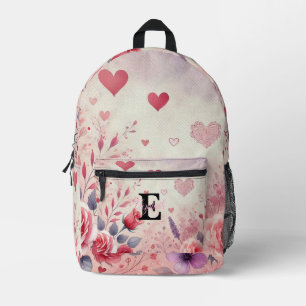 Monogram naam Valentijn harten florale waterverf Bedrukte Rugzak