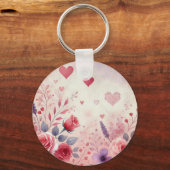 Monogram naam valentijnshartjes bloem waterverf sleutelhanger (Achterkant)