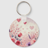 Monogram naam valentijnshartjes bloem waterverf sleutelhanger (Achterkant)