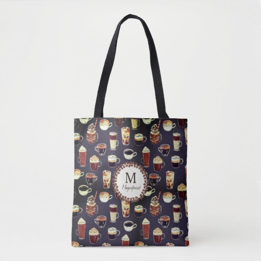 Monogram naam Venti Coffee Lover Tote Bag (Voorkant)