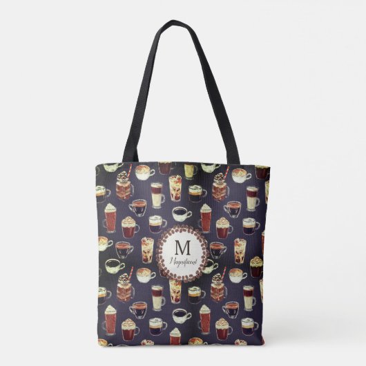 Monogram naam Venti Coffee Lover Tote Bag (Achterkant)