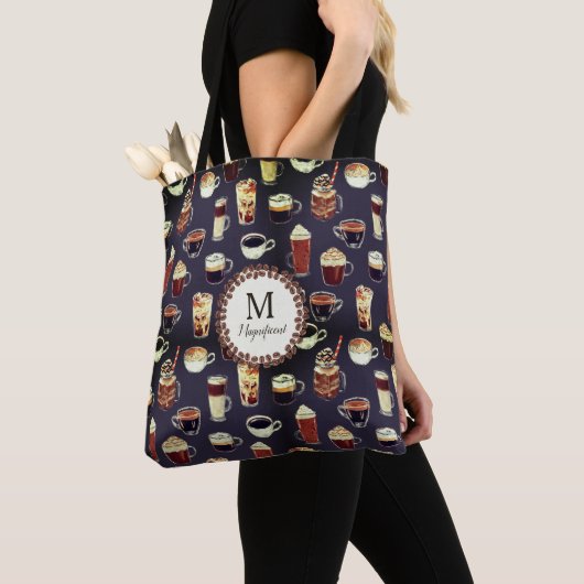 Monogram naam Venti Coffee Lover Tote Bag (Dichtbij)