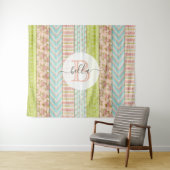 Monogram Naam Versleten Rozen op Rustieke Houten C Wandkleed (In Situ (horizontaal))