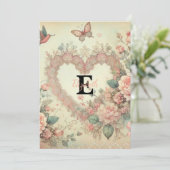 Monogram naam vintage harten bloem waterverf  feestdagenkaart (Staand voorkant)