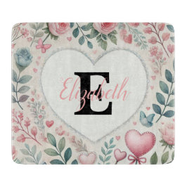 Monogram naam Vintage harten bloem waterverf Snijplank