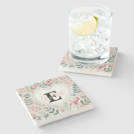 Monogram naam Vintage harten bloem waterverf Stenen Onderzetter