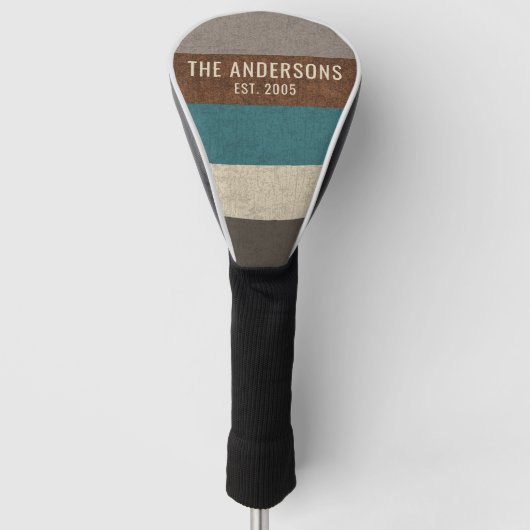 Monogram naam Vintage Retro streep Golfheadcover (Voorkant)