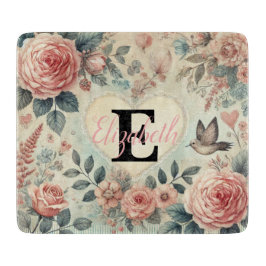 Monogram naam vintage romantische harten roze bloe snijplank