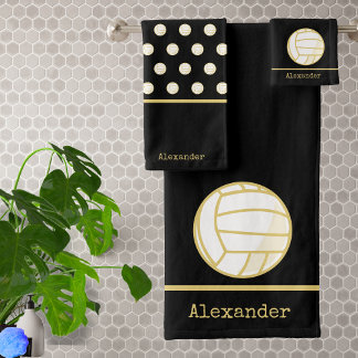 Monogram naam Volleyball Gold Black Bad Handdoek