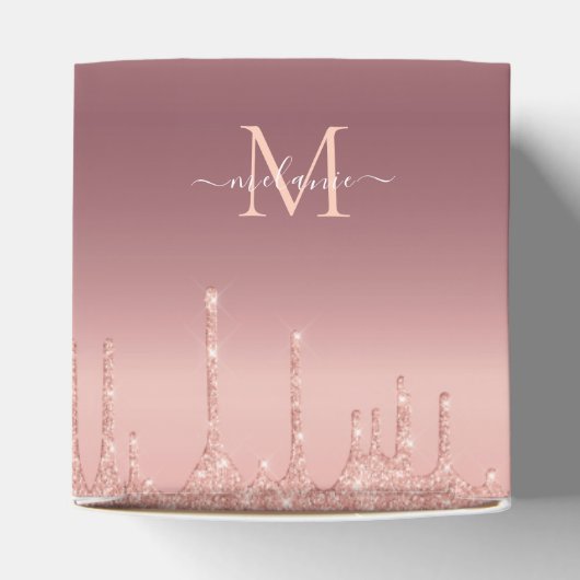 Monogram Naam Voorzijde Roos Goud Blush Sparkle Bedankdoosjes (Bovenkant)