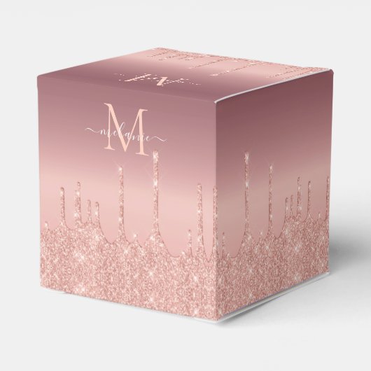 Monogram Naam Voorzijde Roos Goud Blush Sparkle Bedankdoosjes (Achterkant)