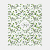 Monogram Naam Watercolor Olijf Patroon Fleece Deken (Voorkant)
