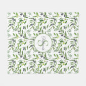 Monogram Naam Watercolor Olijf Patroon Fleece Deken (Voorkant (Horizontaal))