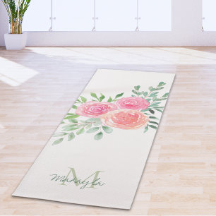 Monogram Naam Waterverf Bloem Yogamat