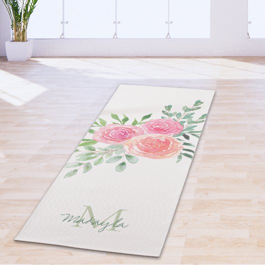 Monogram Naam Waterverf Bloem Yogamat