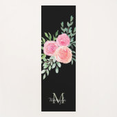 Monogram Naam Waterverf Bloemen Zwart Yogamat (Voorkant)