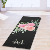 Monogram Naam Waterverf Bloemen Zwart Yogamat