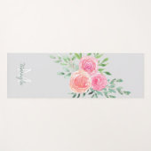 Monogram Naam Waterverf Bloemgrijs Yogamat (Voorkant (horizontaal))