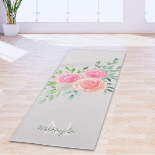 Monogram Naam Waterverf Bloemgrijs Yogamat