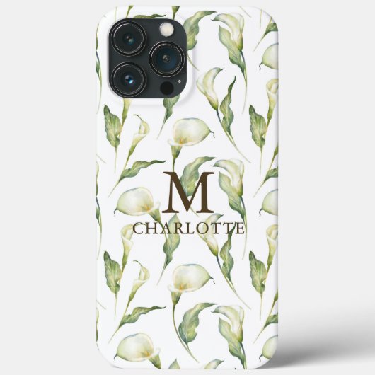 Monogram naam waterverf bloemige elegante witte le Case-Mate iPhone case (Achterkant)