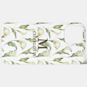 Monogram naam waterverf bloemige elegante witte le Case-Mate iPhone case (Achterkant (horizontaal))