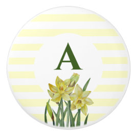 Monogram Naam Waterverf Gele affodils Stripes Keramische Knop
