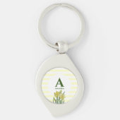 Monogram Naam Waterverf Gele affodils Stripes Sleutelhanger (Voorkant)
