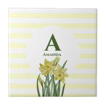 Monogram Naam Waterverf Gele affodils Stripes