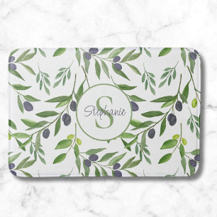 Monogram Naam Waterverf Olijfpatroon Badmat