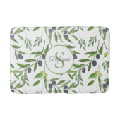 Monogram Naam Waterverf Olijfpatroon Badmat (Voorkant)