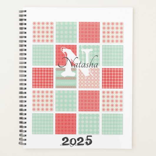 Monogram Naam Waterverf Patroon 2025 Planner (Voorkant)
