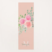 Monogram Naam Waterverf Roze Bloemen Yogamat (Voorkant)