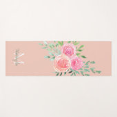 Monogram Naam Waterverf Roze Bloemen Yogamat (Voorkant (horizontaal))