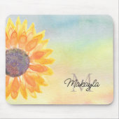 Monogram Naam Waterverf Zonnebloem Muismat (Voorkant)
