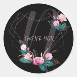 Monogram naam Weddenroze Floral Geometric Black Ronde Sticker