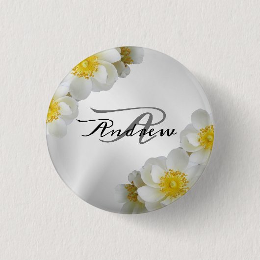 Monogram naam Weddenschap Gift Floral White Ronde Button 3,2 Cm (Voorkant)
