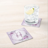 Monogram naam Weddenschap Roze Floral Violet Paars Kartonnen Onderzetters (Insitu)