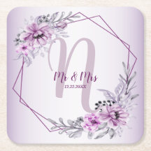Monogram naam Weddenschap Roze Floral Violet Paars
