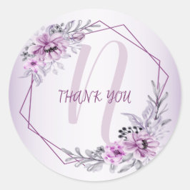 Monogram naam Weddenschap Roze Floral Violet Paars Ronde Sticker