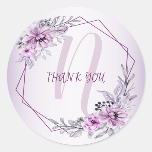 Monogram naam Weddenschap Roze Floral Violet Paars Ronde Sticker (Voorkant)