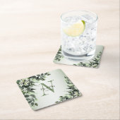 Monogram naam Wedding Greenery Floral Leaves Kartonnen Onderzetters (Insitu)