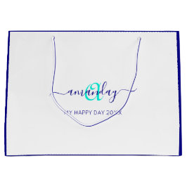 Monogram Naam White Blue Bridal Sweet 16th Wedding Groot Cadeauzakje