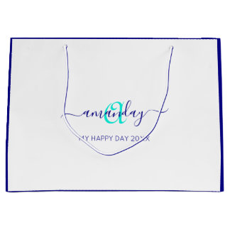 Monogram Naam White Blue Bridal Sweet 16th Wedding Groot Cadeauzakje
