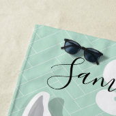 Monogram Naam White Green Llama Flamingo Glasses Strandlaken (In situ)