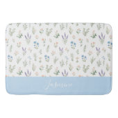 Monogram Naam Wilde Bloem Blauwe Lavendel Boho Badmat (Voorkant)