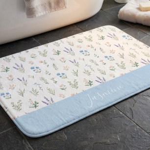 Monogram Naam Wilde Bloem Blauwe Lavendel Boho Badmat