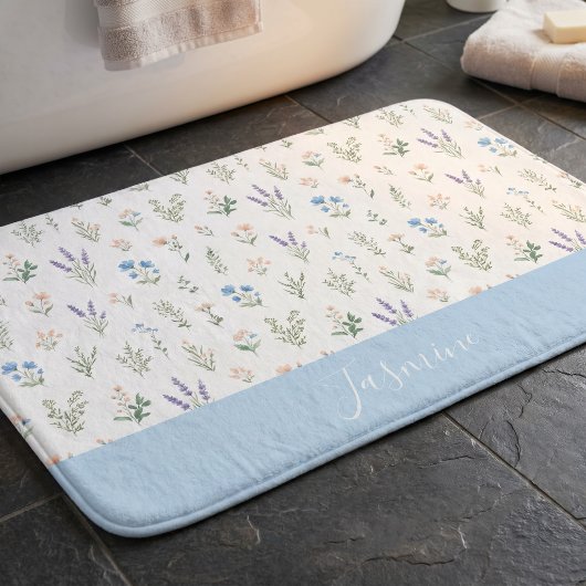 Monogram Naam Wilde Bloem Blauwe Lavendel Boho Badmat