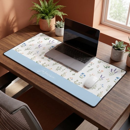 Monogram Naam Wilde Bloem Blauwe Lavendel Boho Bureaumat