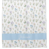 Monogram Naam Wilde Bloem Blauwe Lavendel Boho Douchegordijn (Voorkant)
